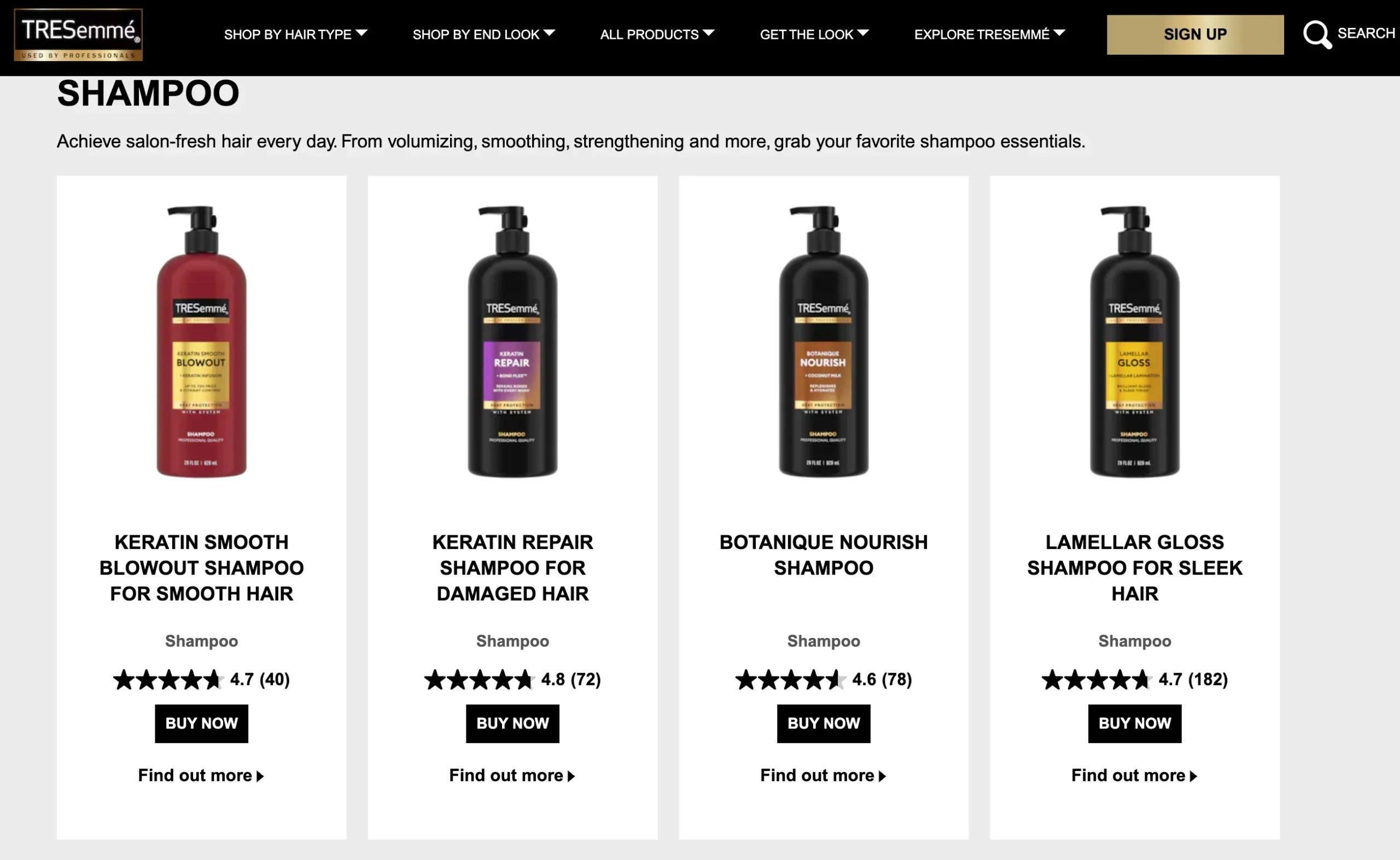 TRESemmé product display on the official website