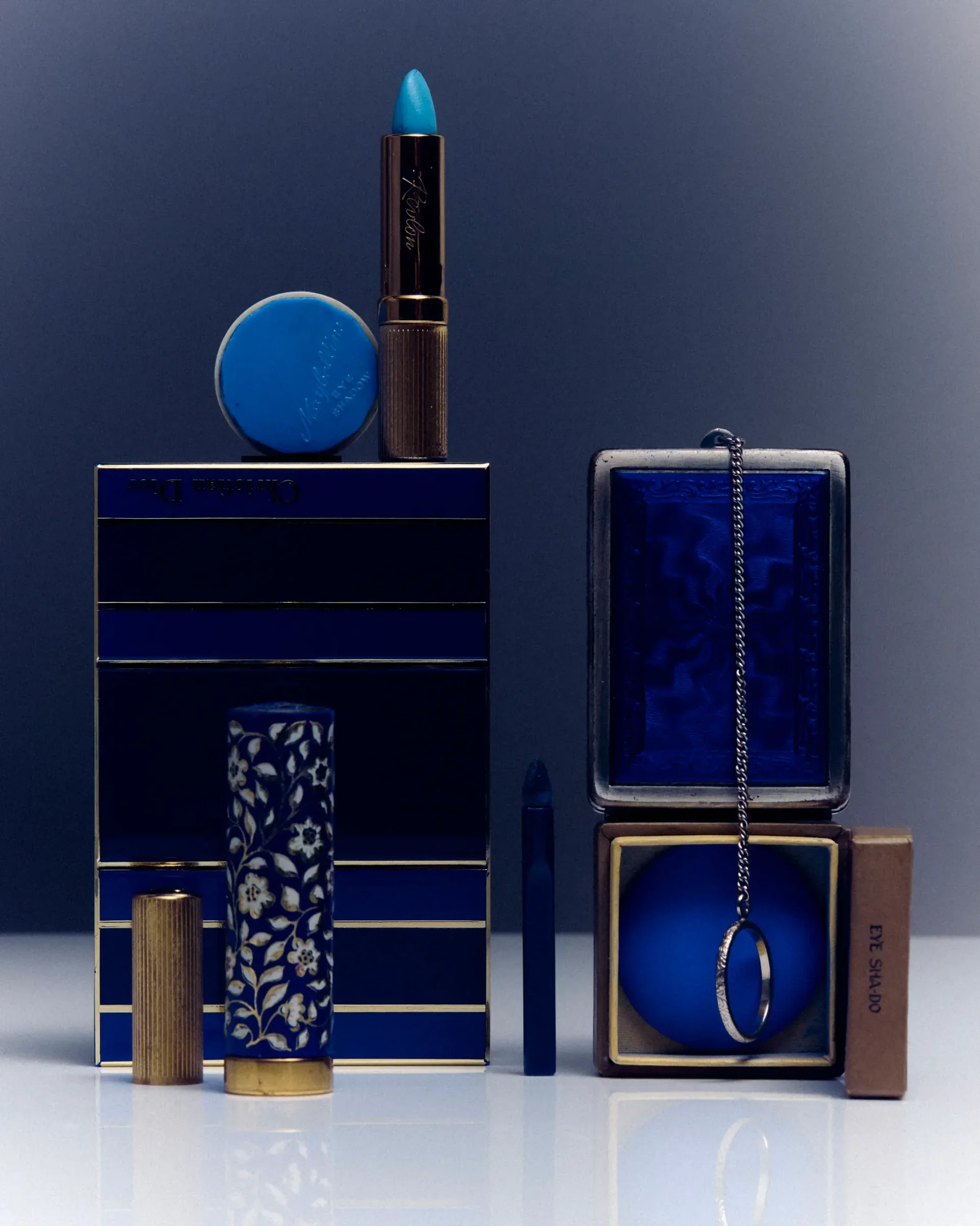 Vintage cosmetics from Dior, Maybelline, and other heritage brands styled for the archive's first special exhibition, photographed by Vanessa Granda.