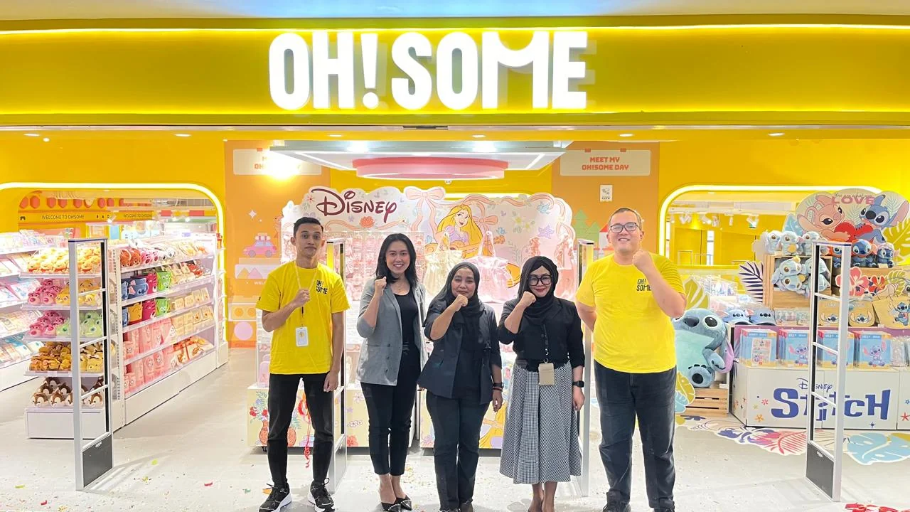 Storefront displaying lifestyle and cosmetics goods in an Indonesian shopping center.