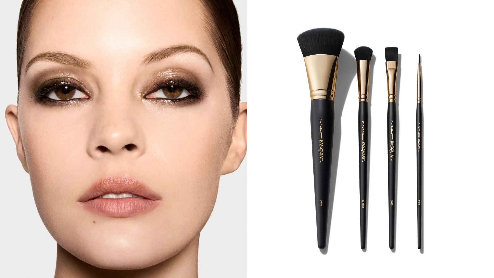 The MAC x Basquiat Artist Brush Set includes a Flat Painter Brush, Detailer Brush, Face + Body Brush, and Eye Fan Brush (Photo courtesy of MAC)