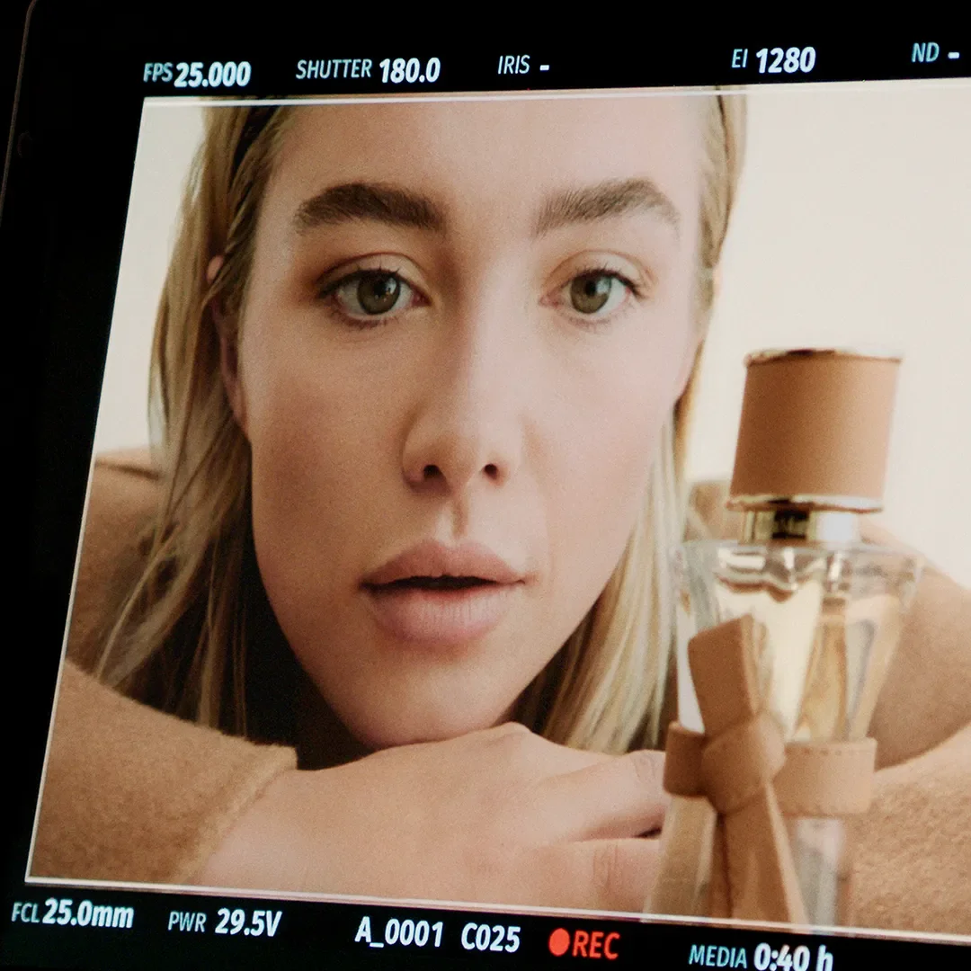 Behind the scenes with Florence Pugh for Max Mara Le Parfum. | Photo: Courtesy of Max Mara